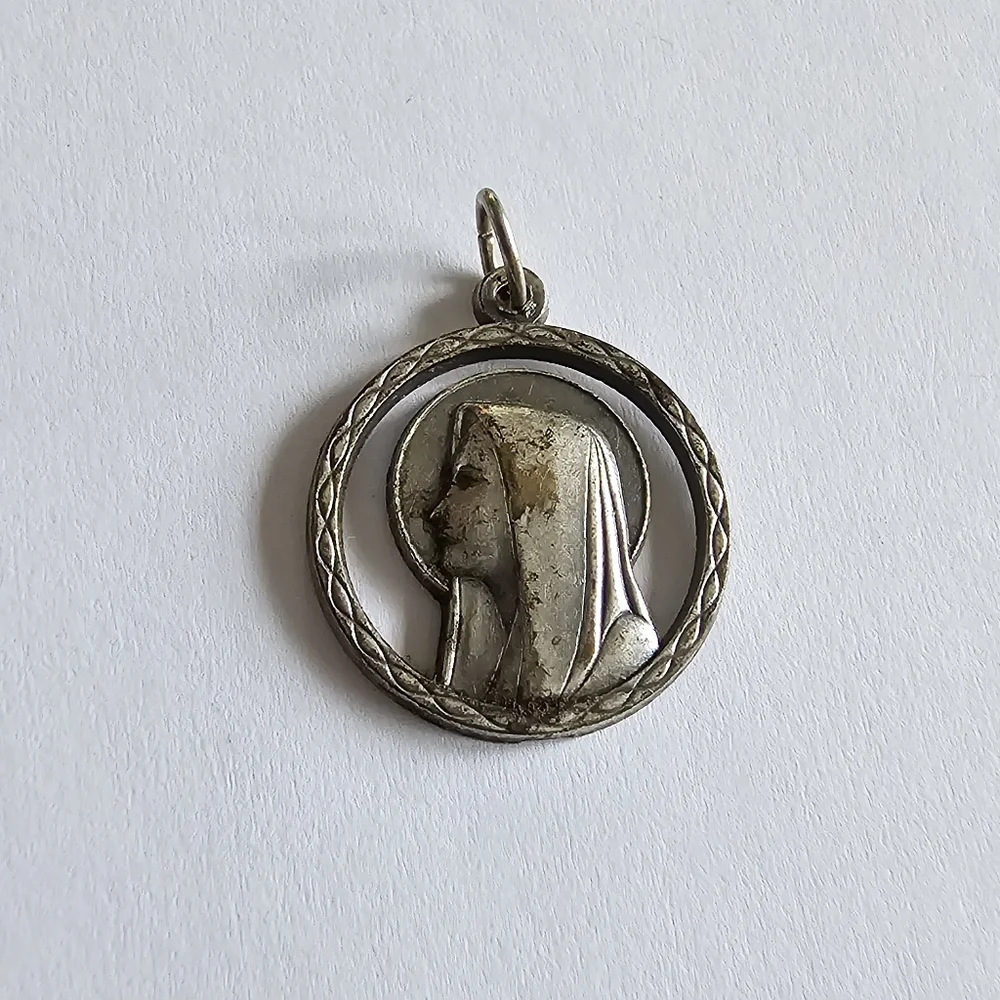 Vintage Lady of Lourdes Blessed Virgin Mary Medal pendant charm religious